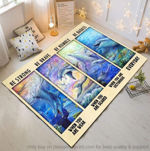 Blue Dolphin In The Ocean Rectangular Rug Ln