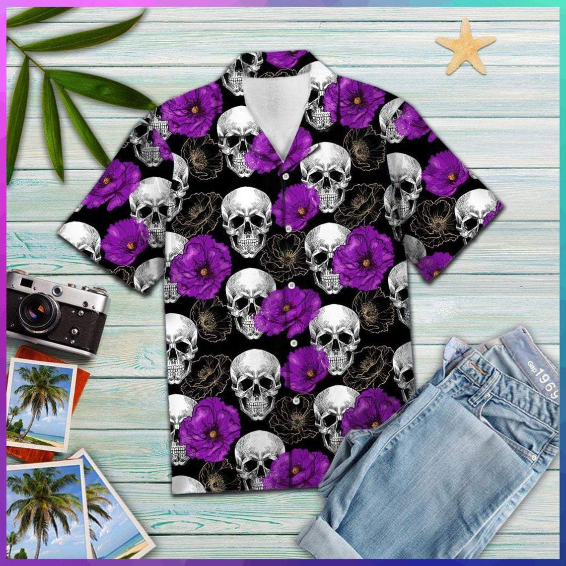 Skull Purple Flower Hawaii Shirt For Men Women Adult Ha33816