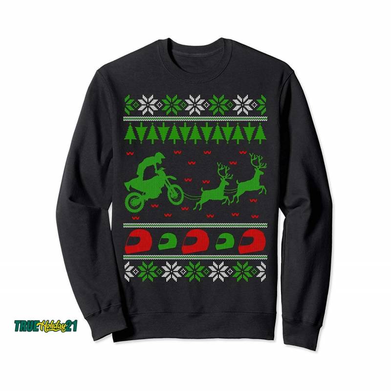 Ugly Christmas Sweater Motocross Biker Gift Sweatshirt