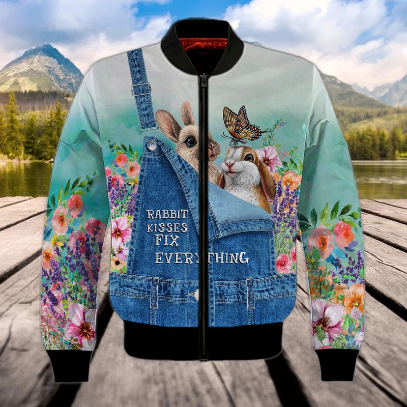 Rabbit Kisses Fix Everything Rabbit Lover 3D Full Print Bomber