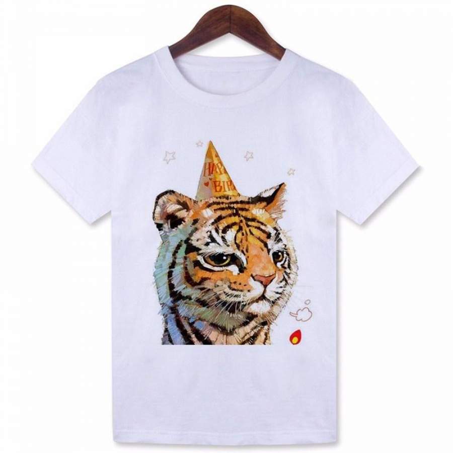 Fashion 2016 Summer White T Shirt Women Tops Plus Size Tee shirt Femme Cartoon Tiger Print Short Sleeve Tee