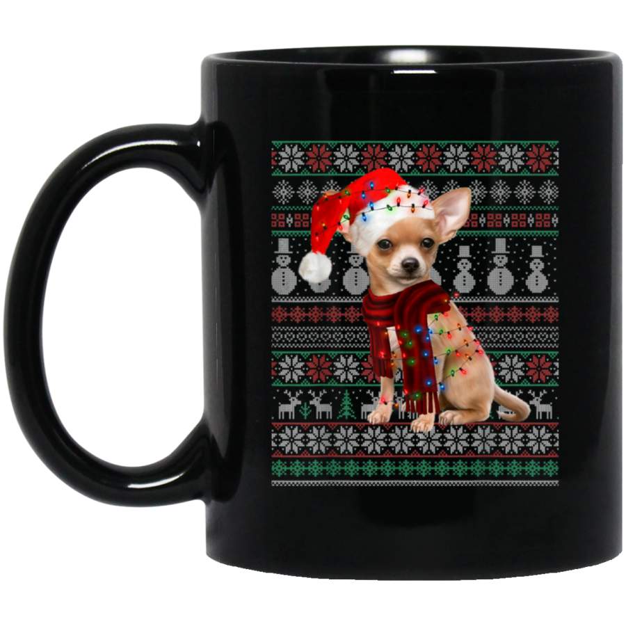 Chihuahua Dog Ugly Christmas Sweater Funny Xmas Gift 11 oz 15 oz Mug Black