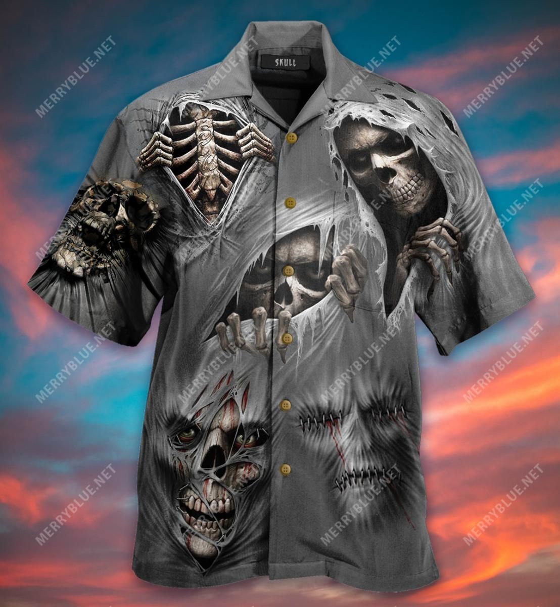 What Scares You Excites Me Skull Aloha Hawaiian Shirt Colorful Short Sleeve Summer Beach Casual Shirt For Men And Women