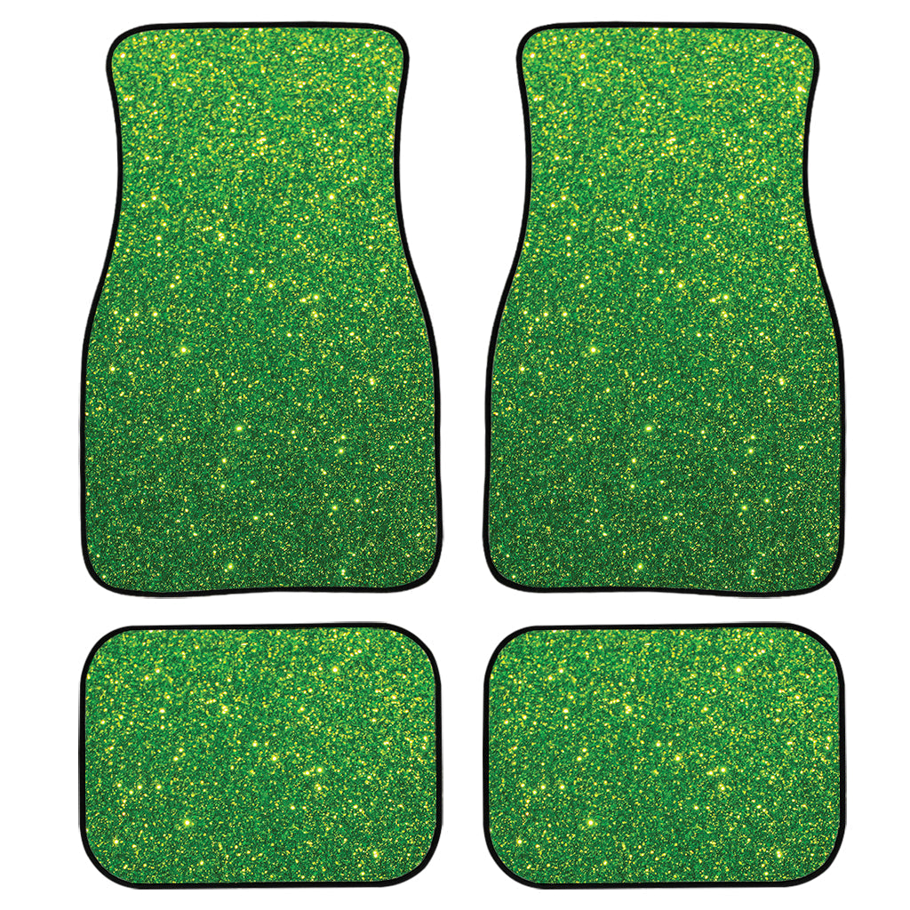 Shamrock Green Glitter Texture Print Front And Back Car Floor Mats, Front Car Mat