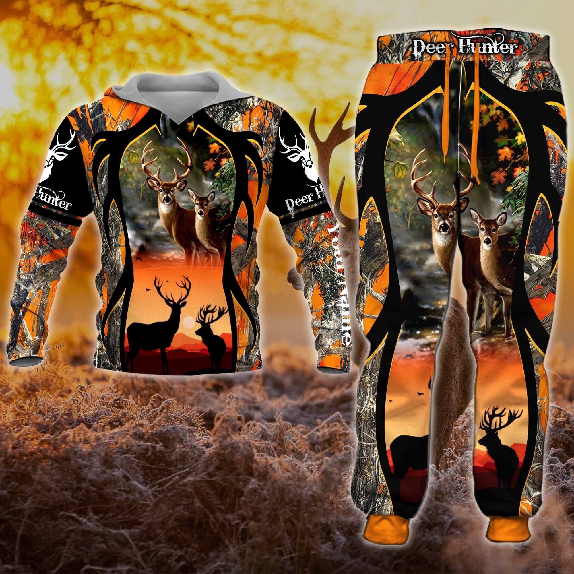 482THHHT-Deer Hunter Custom Camouflage Gifts, Combo Hoodie and Joggers All Over Printed