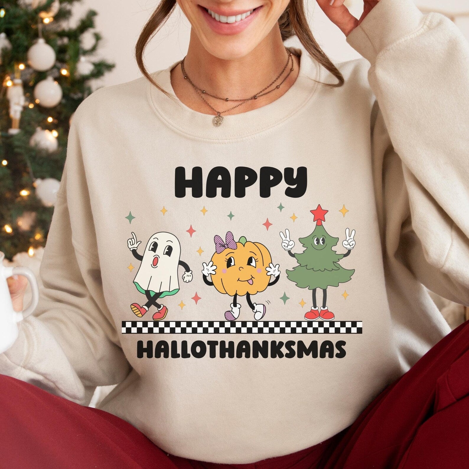 Hallothanksmas Sweatshirt Halloween 2D Crewneck Sweatshirt All Over Print Sweatshirt For Women Sweatshirt For Men Sws3586