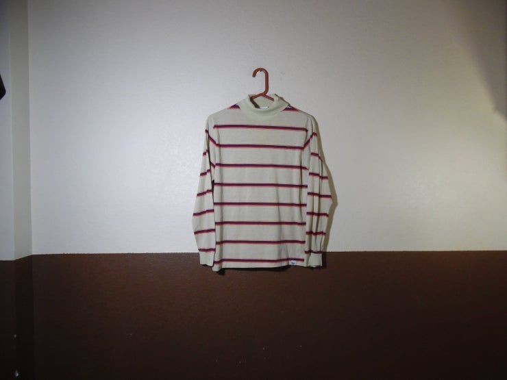 Vtg Skate Surf Striped Off Shore Of Newport Beach Turtle Neck Skater Surfer Beige Blue Red Orange Shirt