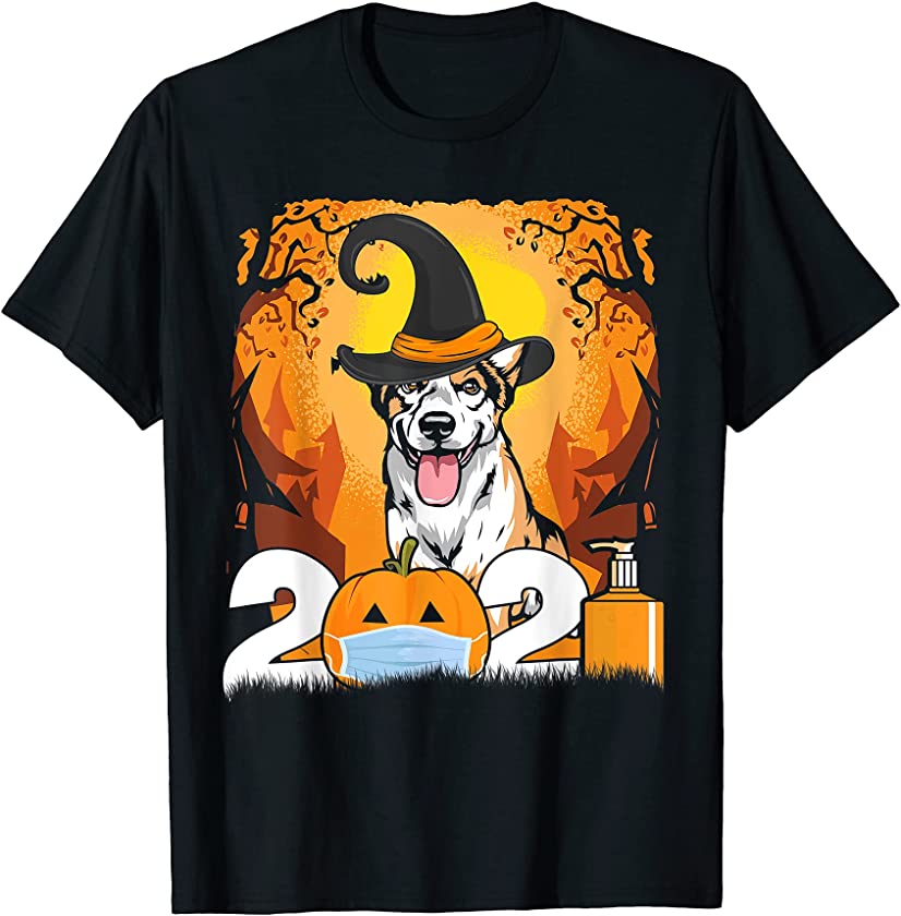 Dog Corgi Witch Hat Funny Halloween 2021 Puppy Lover T-Shirt