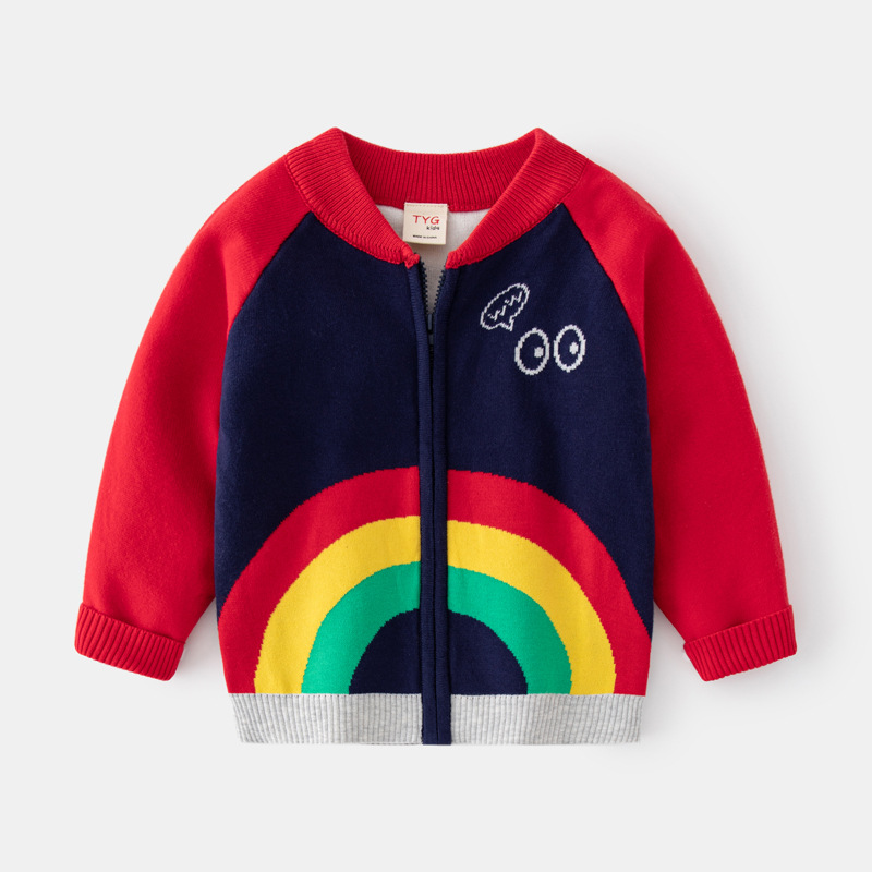 2-8T Infant Kid Girls Sweater Cardigan Winter Clothes Zipper Long Sleeve Knit Top Rainbow Print Knitwear Coat Childrens Sweater alx