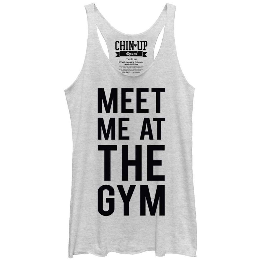 CHIN UP Women’s Meet Me at the Gym  Racerback Tank White Heather