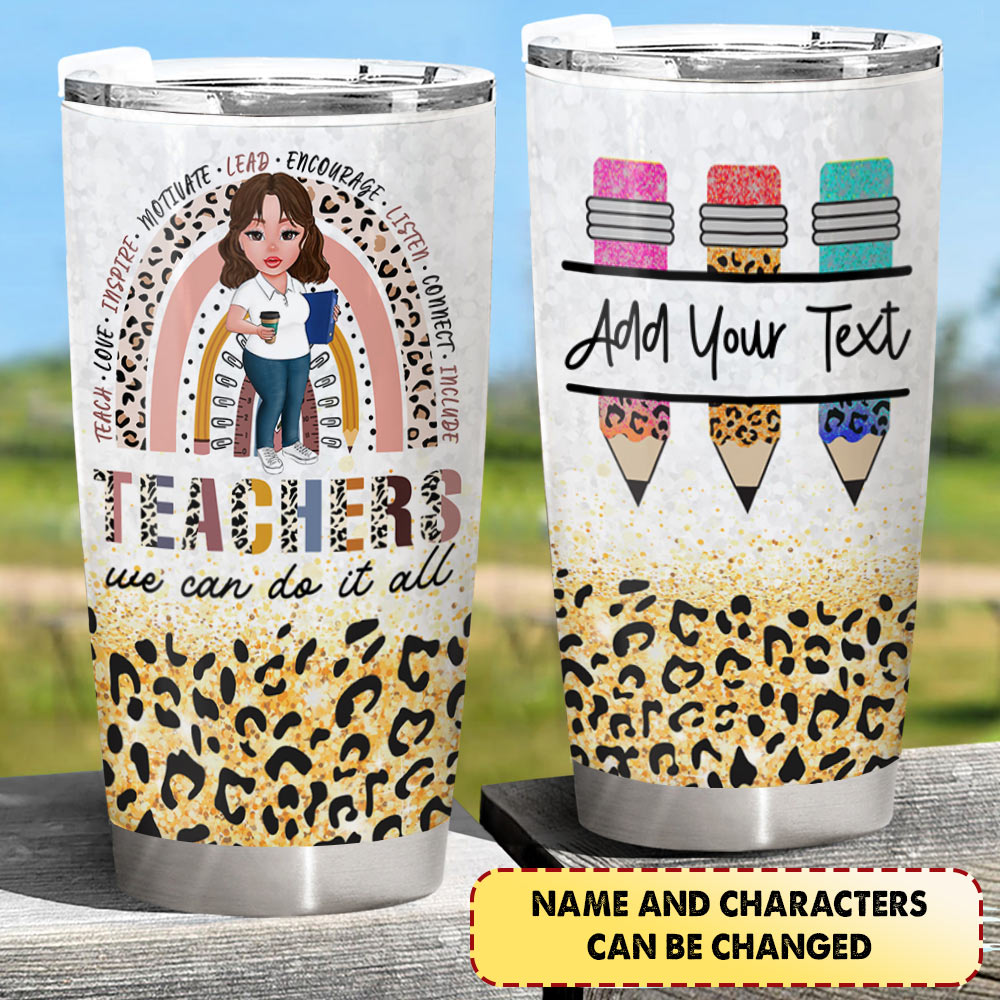 Personalized Teacher We Can Do It All Tumbler Glitter Leopard Pattern Gift Back To School For Teacher Hg98 Nh00