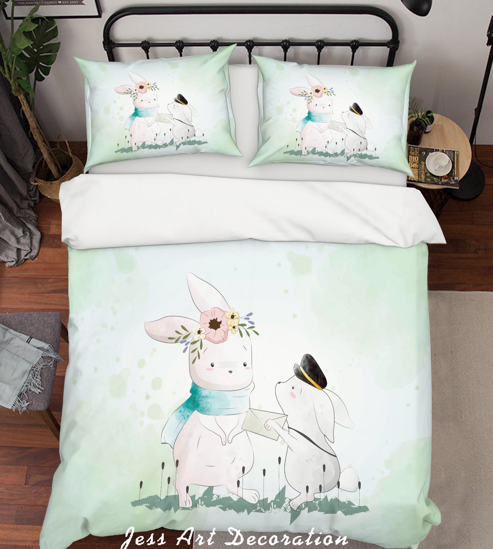 3D Green Rabbit Quilt Cover Set Bedding Set Duvet Cover Pillowcases Sf59