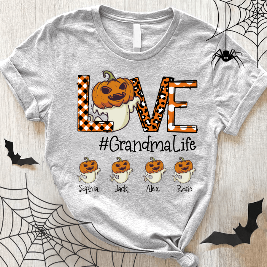 Love Pumpkin Grandma Life Kids Names Shirt