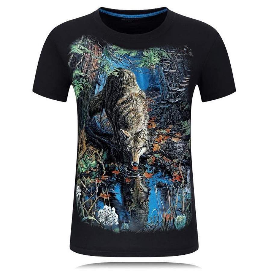 summer new 3D t shirt wolf short-sleeved men’s T-Shirt stereo Rock tshirt Hip Hop round neck T-Shirt 5XL 6XL Dangerous animals