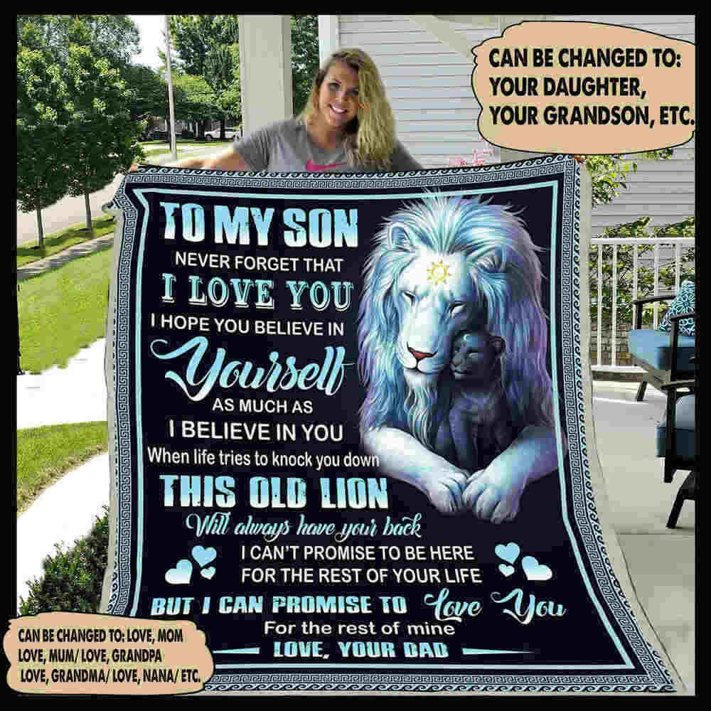 (Xh276) Customizable Lion Blanket- Dad To Son- Old Lion.