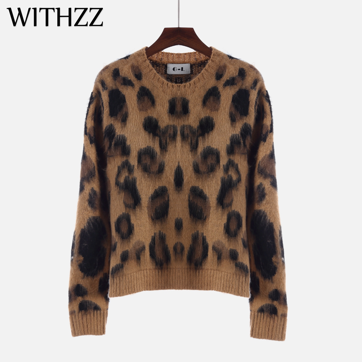 WITHZZ New Arrival Spring Autumn Winter Elegant Casual Round Neck Leopard Print Long Sleeve Sweater Women Pullovers Sweaters alx