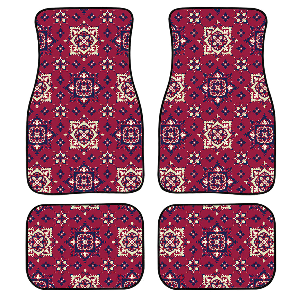 Red Boho Flower Pattern Print Front And Back Car Floor Mats, Front Car Mat