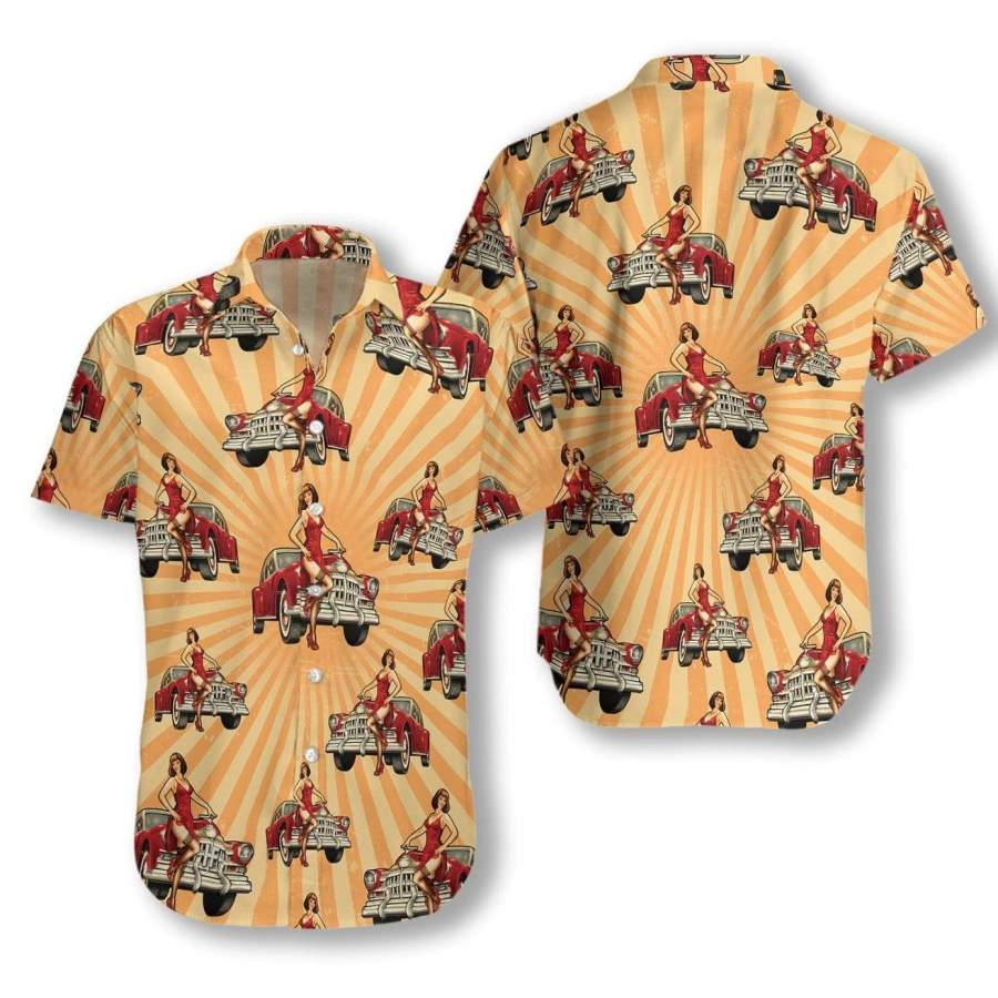 Vintage Car And Chick For Dinner Hawaii Aloha Shirts Ha19307