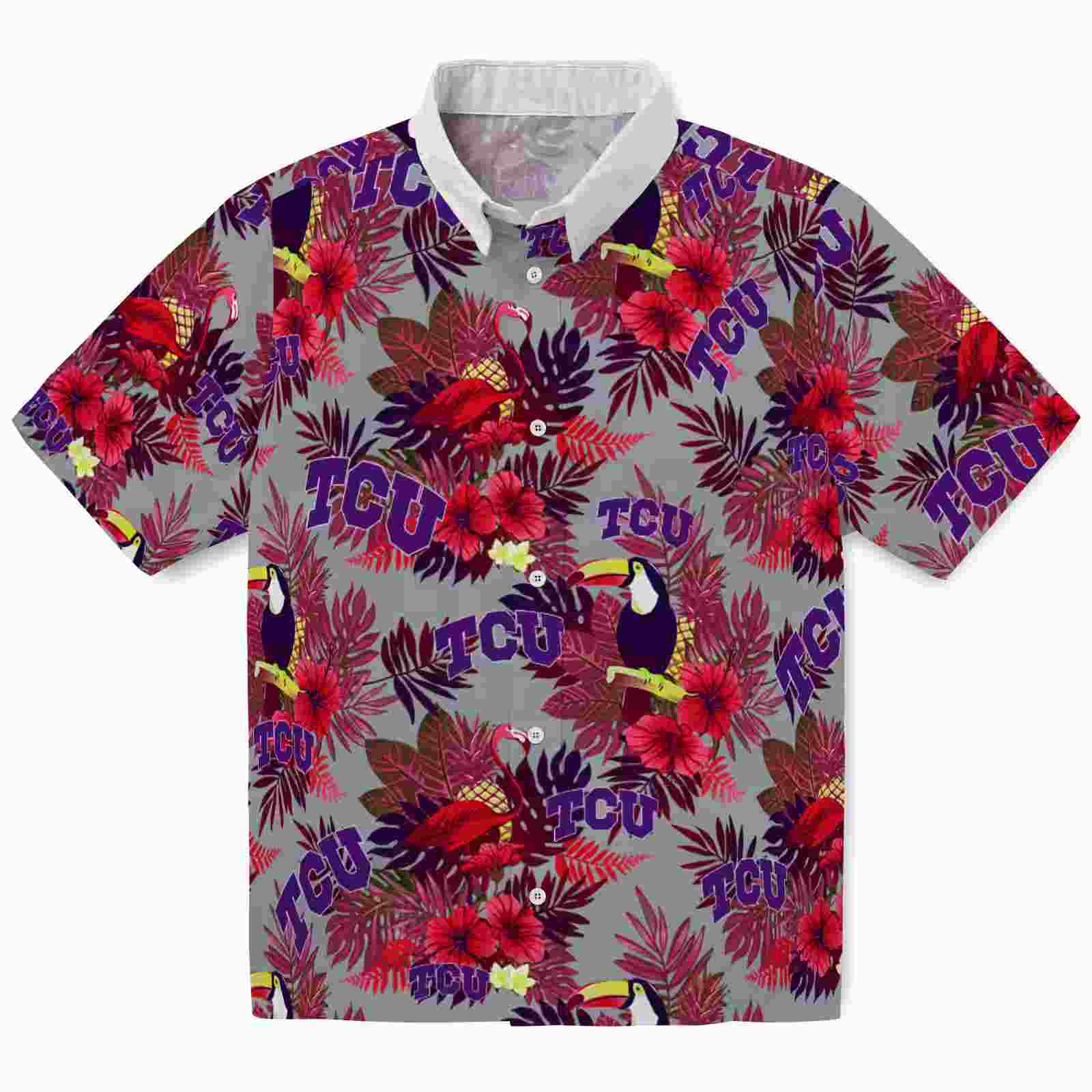 Tcu Horned Frogs Floral Toucan Purple Red Hawaiian Shirt