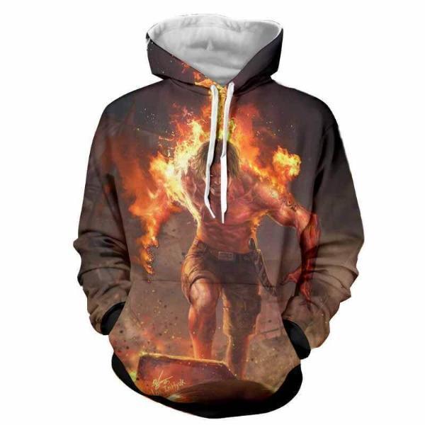 Ace On Fire 3D Printed Hoodie One Piece