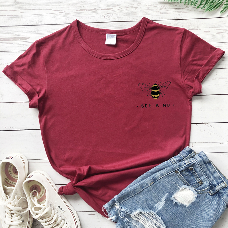 Bee Kind Colored Pocket T-shirt Cute Summer Graphic Christian 90s Tees Tops Women O-Neck Motivational Kindness Tshirt Drop Ship alx