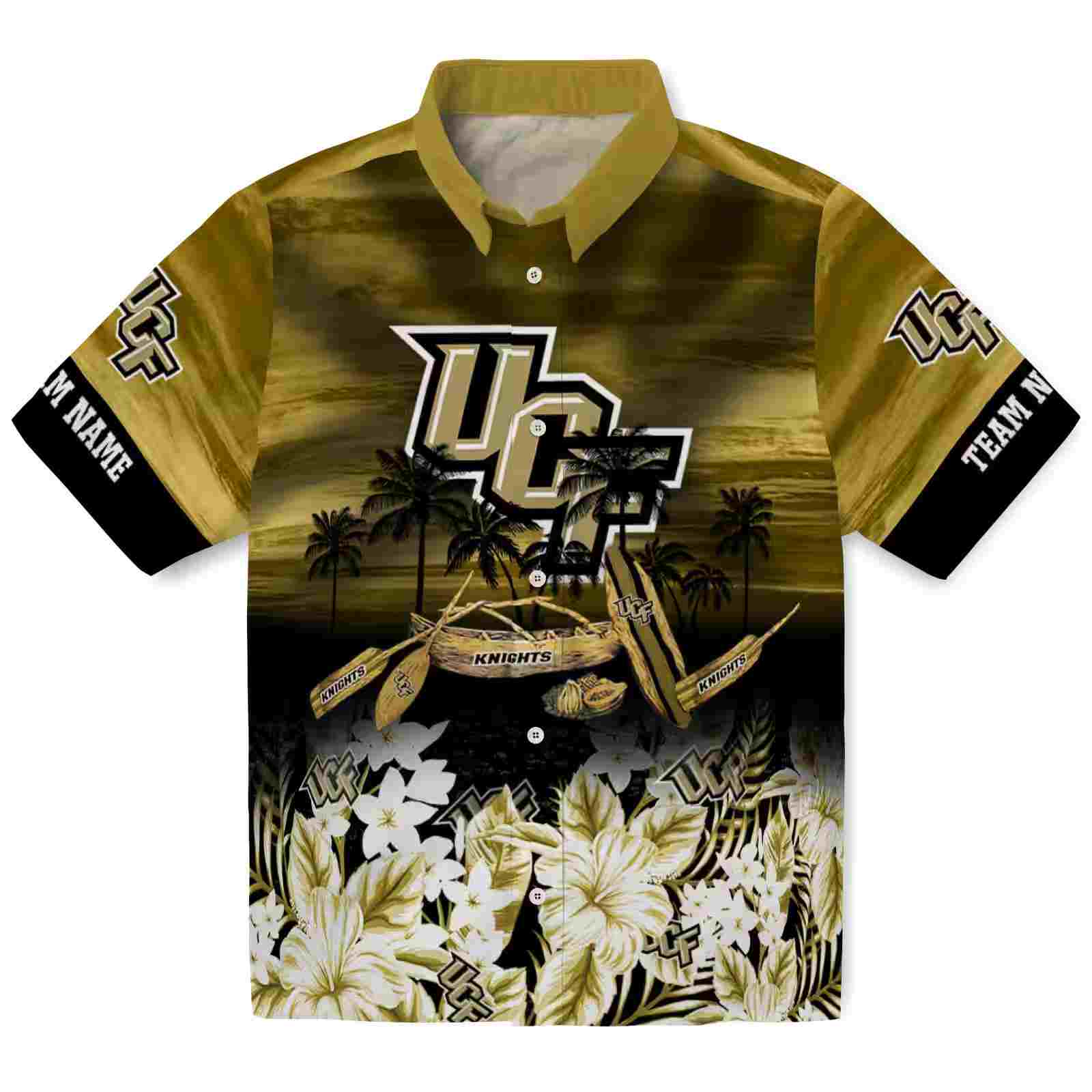 Custom Ucf Knights Tropical Canoe Gold Hawaiian Shirt