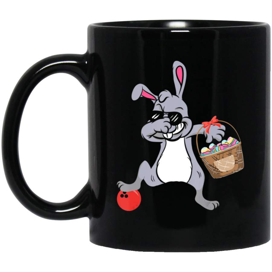 Dabbing Rabbit with Bowling Sport Happy Easter Day 11oz 15oz Black Mug Happy Easter Day Funny Colors Eggs Bunny Ears Peeps Cute