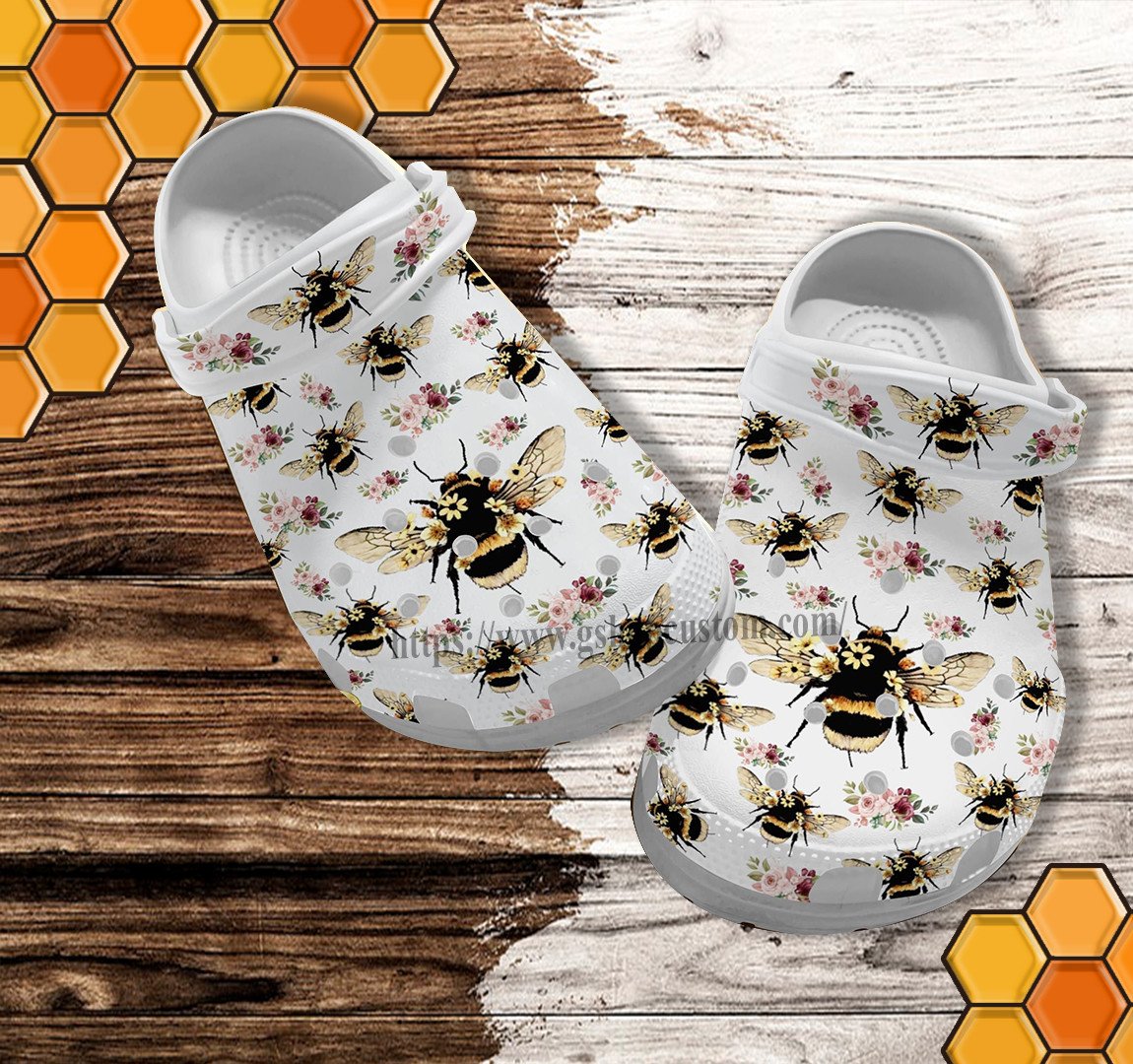 Bee Pattern Floral Croc Shoes Gift Bestie- Bee Kind Hippie Shoes Croc Clogs For Aunt- Cr-Ne0352