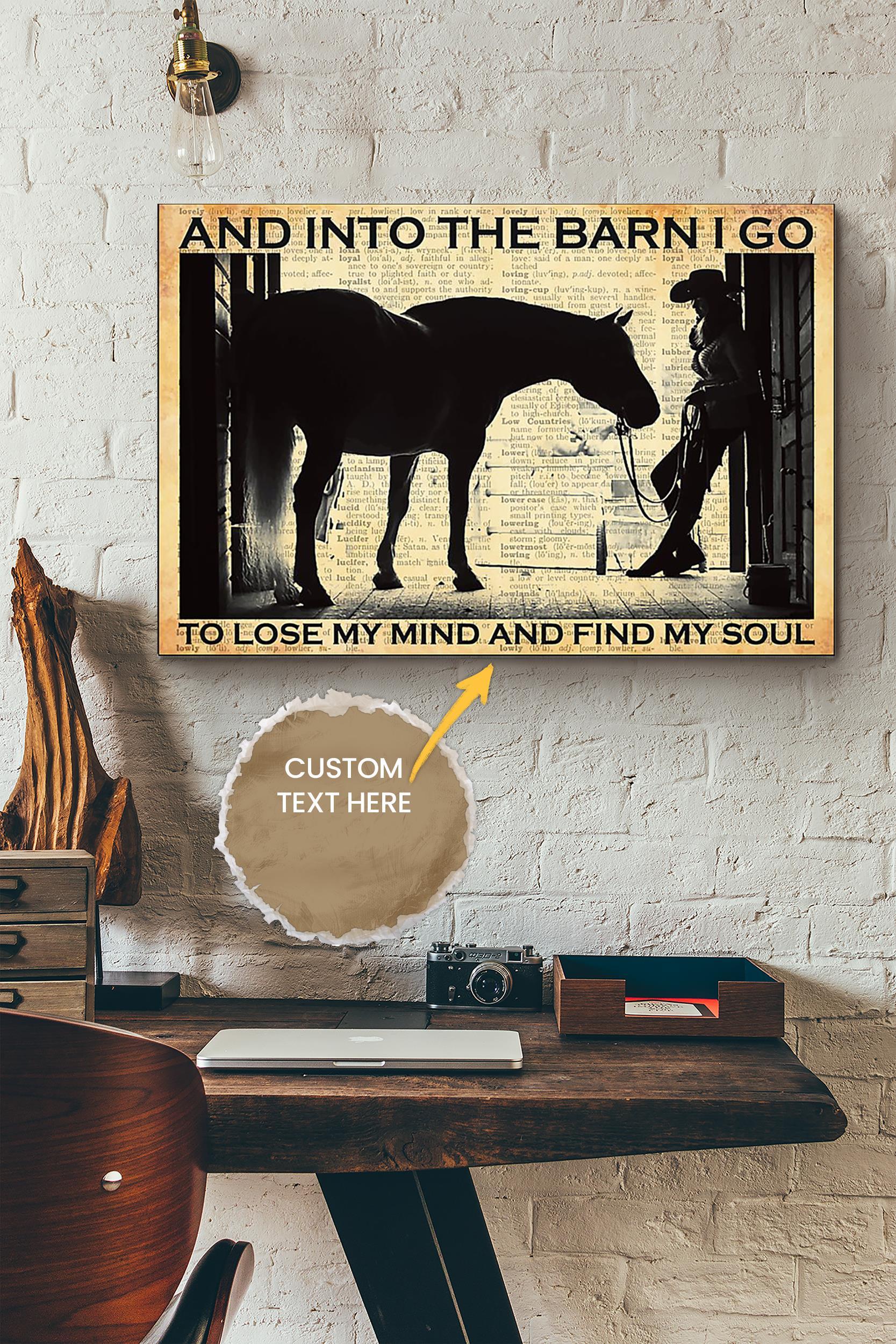 And Into The Barn Cowgirl Poster – Animal Wall Art – Gift For Horse Lover Horse Rider Cowboy Farmhouse Decor Wrapped Canvas