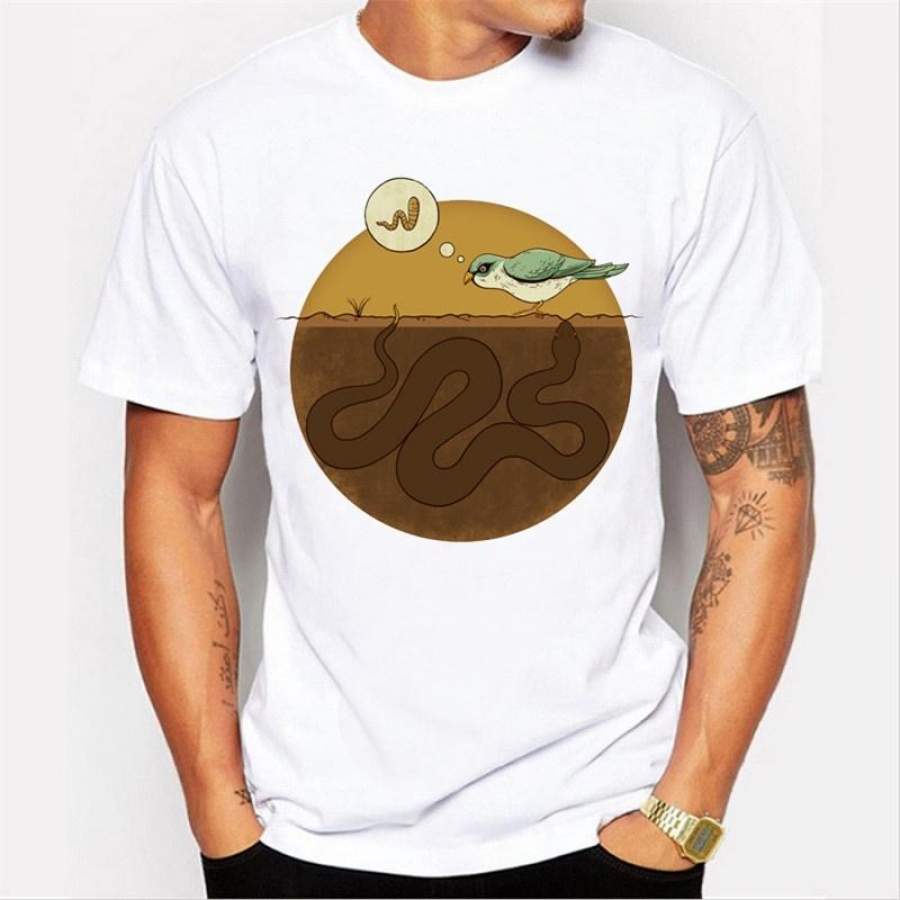 The Latest Summer Casual Fashion Birds Looking For Earthworms Design Men ‘S T – Shirt Short – Sleeved Round Neck Printed High Quality T-Shirt