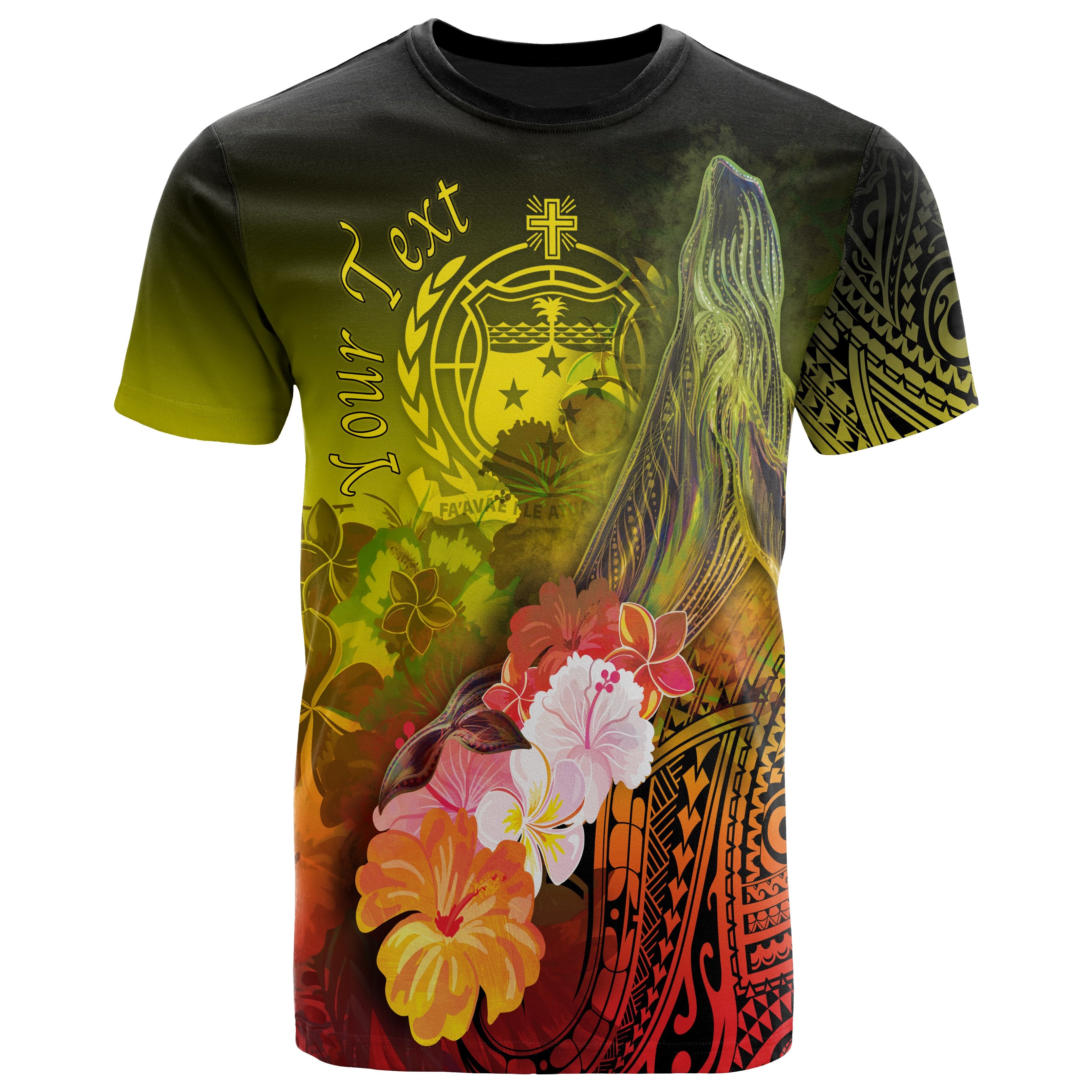 [Custom Personalised] Samoa T-Shirts- Humpback Whale With Tropical Flowers (Yellow)