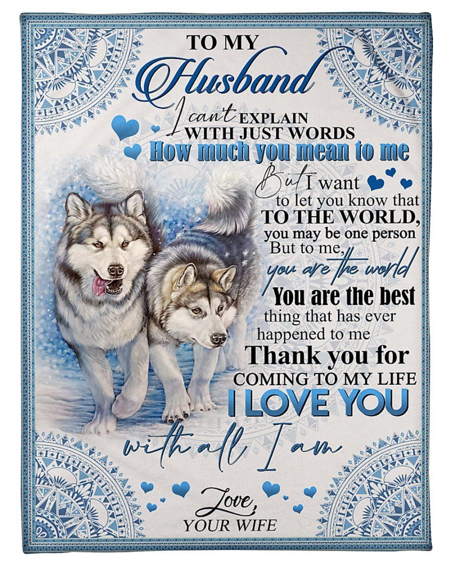 [Personalized Name] Blue Mandala Design Husky Thank You Fleece Blanket, Sherpa Blanket, Gift For Aunt Gift For Parent, Family Member, Friends Gift, Christmas Gift, Home Decor, Home Living