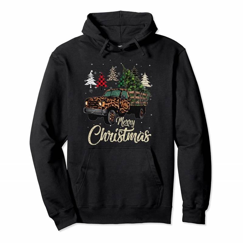 Christmas Tree Red Truck Leopard Plaid Pullover Hoodie, T-Shirt, Sweatshirt