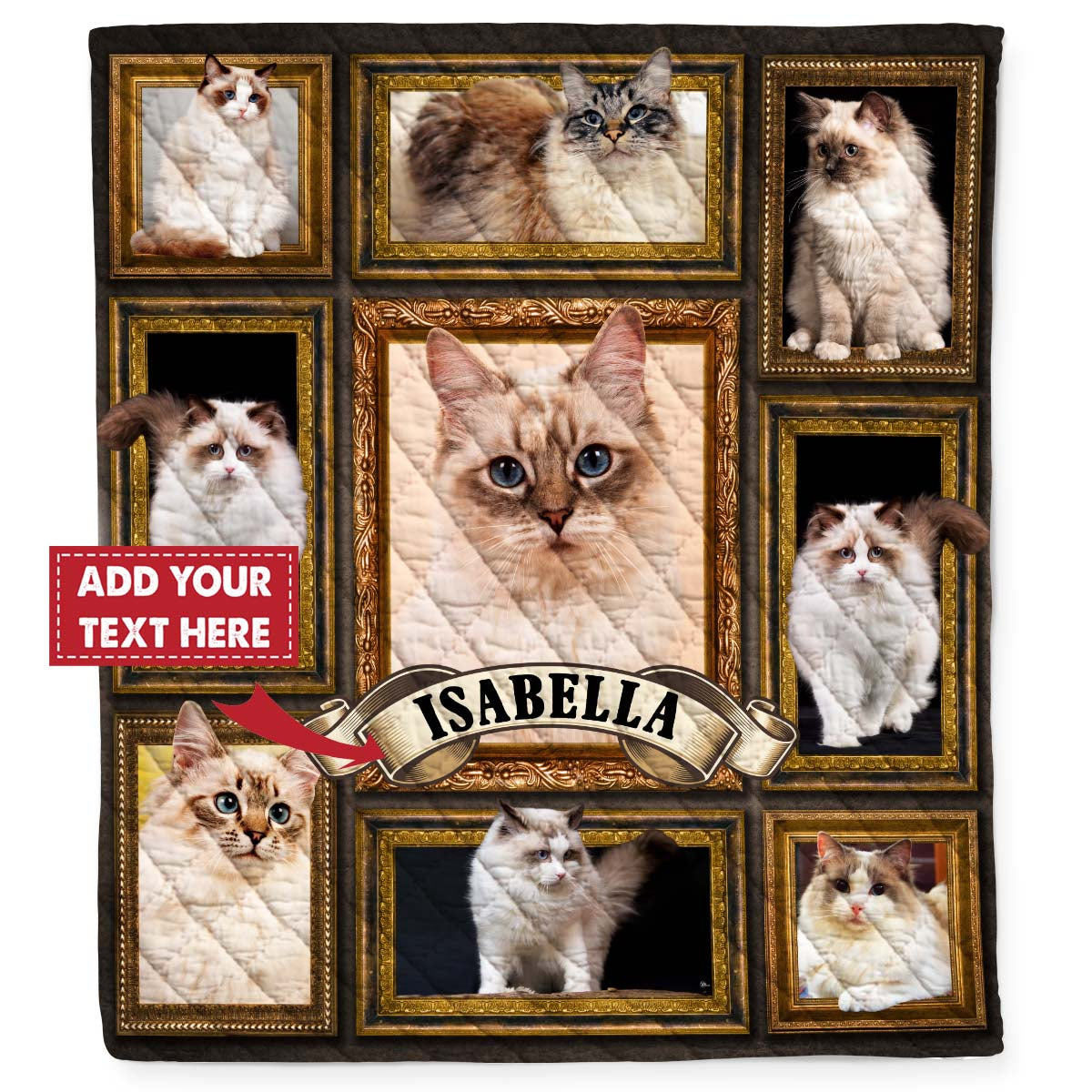 Personalized Custom Name Ragdoll Cat Kitten Quilt Blanket