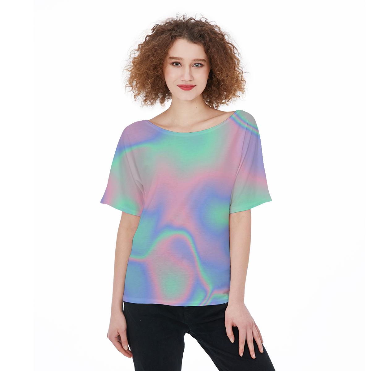 Abstract Holographic Cotton Candy Iridescent Print Women’S T-Shirts