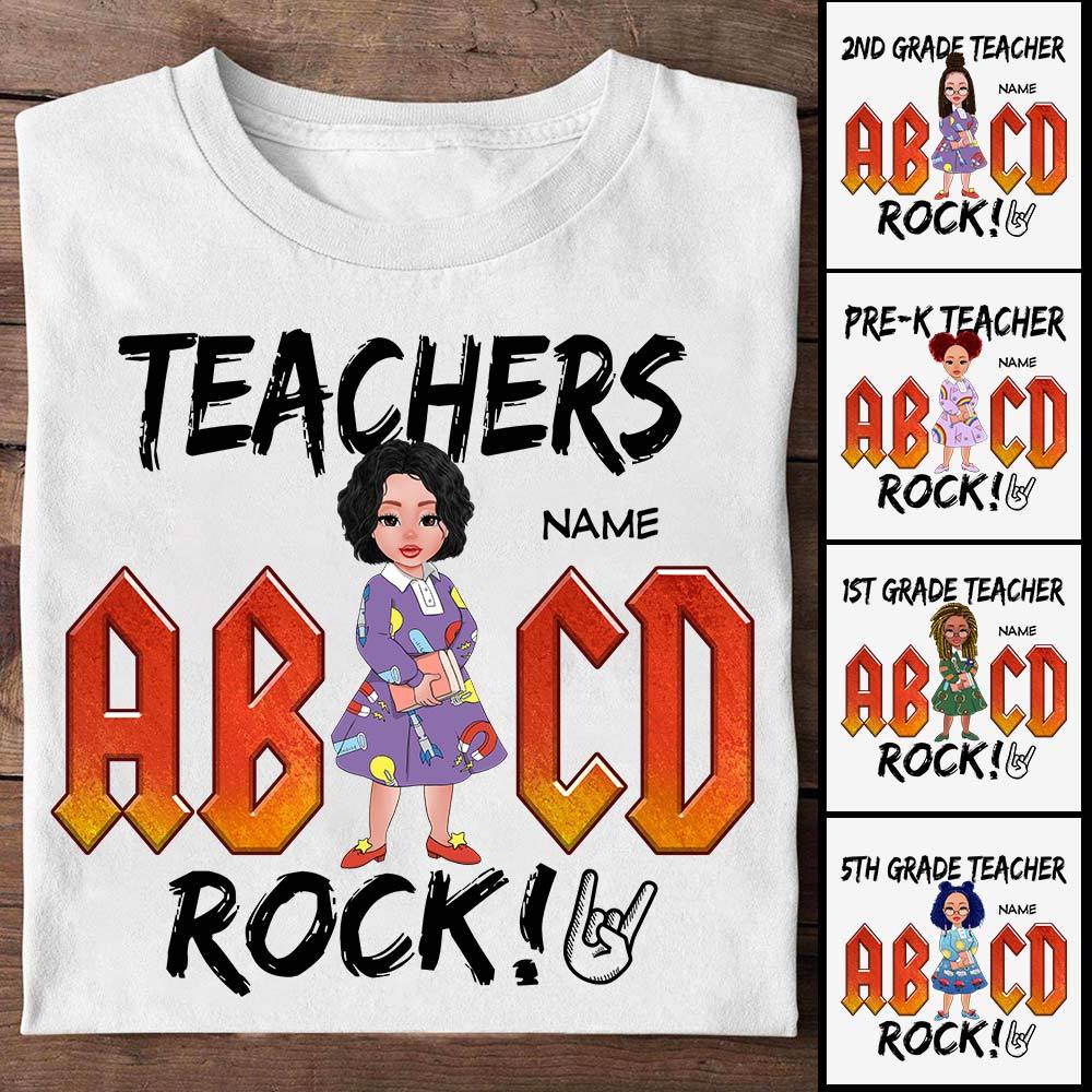 Personalized Teachers Abcd Rock Shirt, Funny Teacher Shirt, Custom Teacher Name Shirt For Teacher