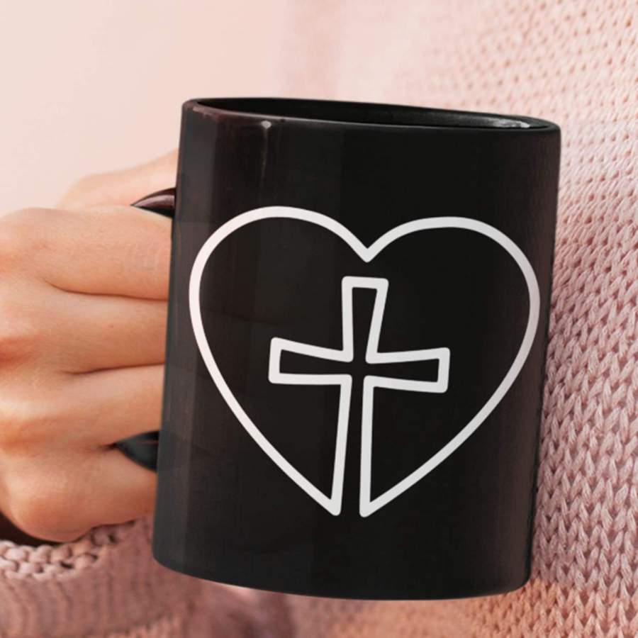 Cross and heart coffee mug