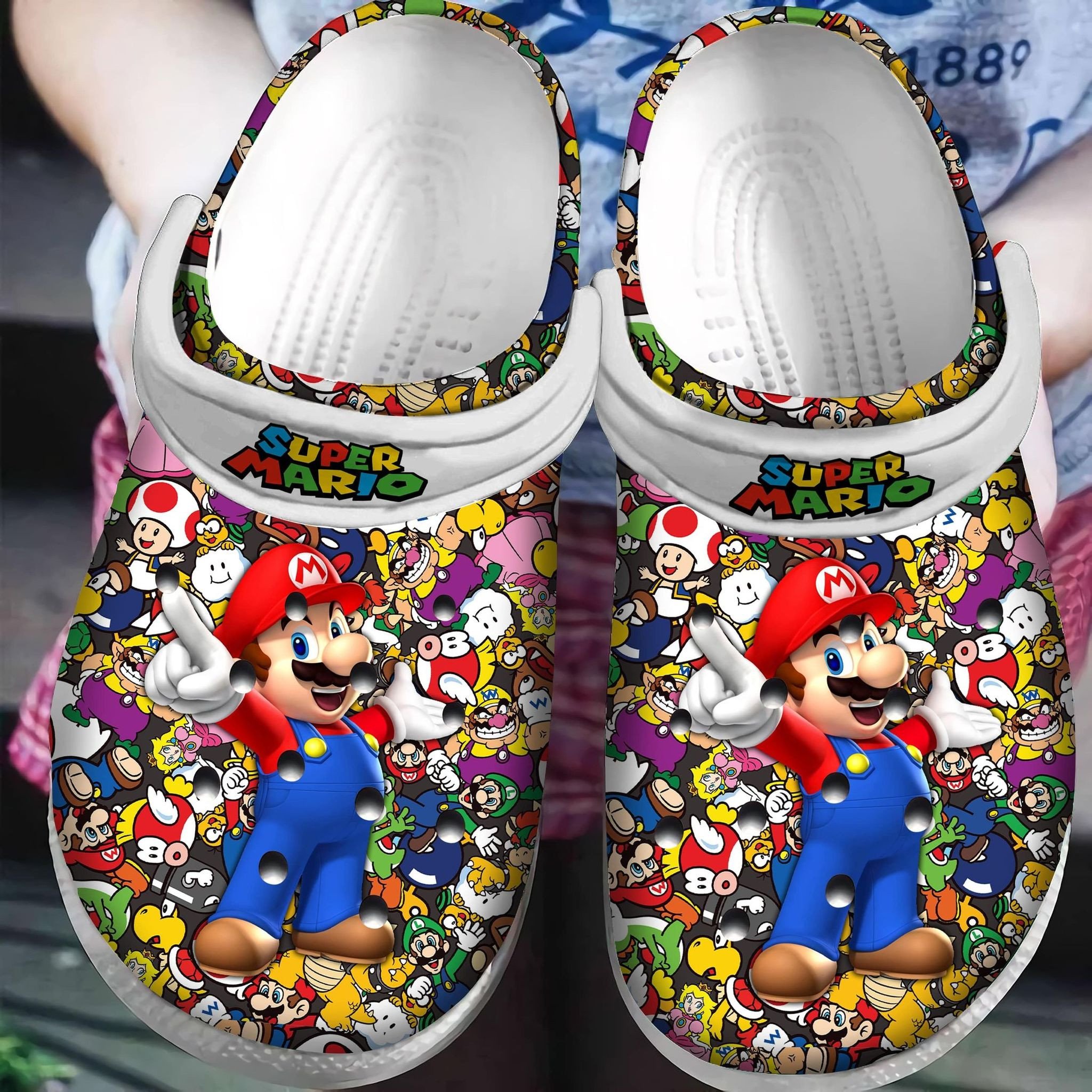 Super Mario Gift For Fan Classic Water Rubber Crocs Crocband Clogs, Comfy Footwear