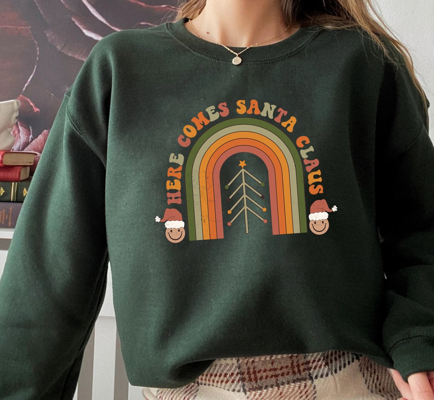 Retro Christmas sweatshirt, Hippie Santa Claus Sweatshirt, Cute christmas sweatshirt, Christmas sweatshirt, Vintage sweatshirt