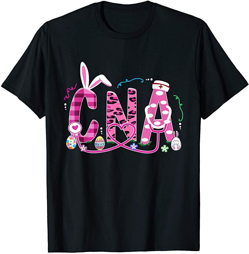 CNA Leopard Plaid Bunny Ears Nursing Lovers Easter Day Tees T-Shirt