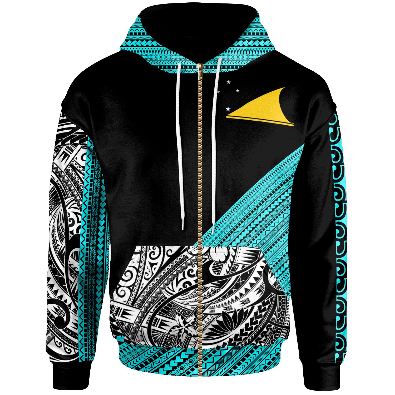 Tokelau Custom Personalised Zip Hoodie – Polynesian Diagonal Pattern Blue – BN20