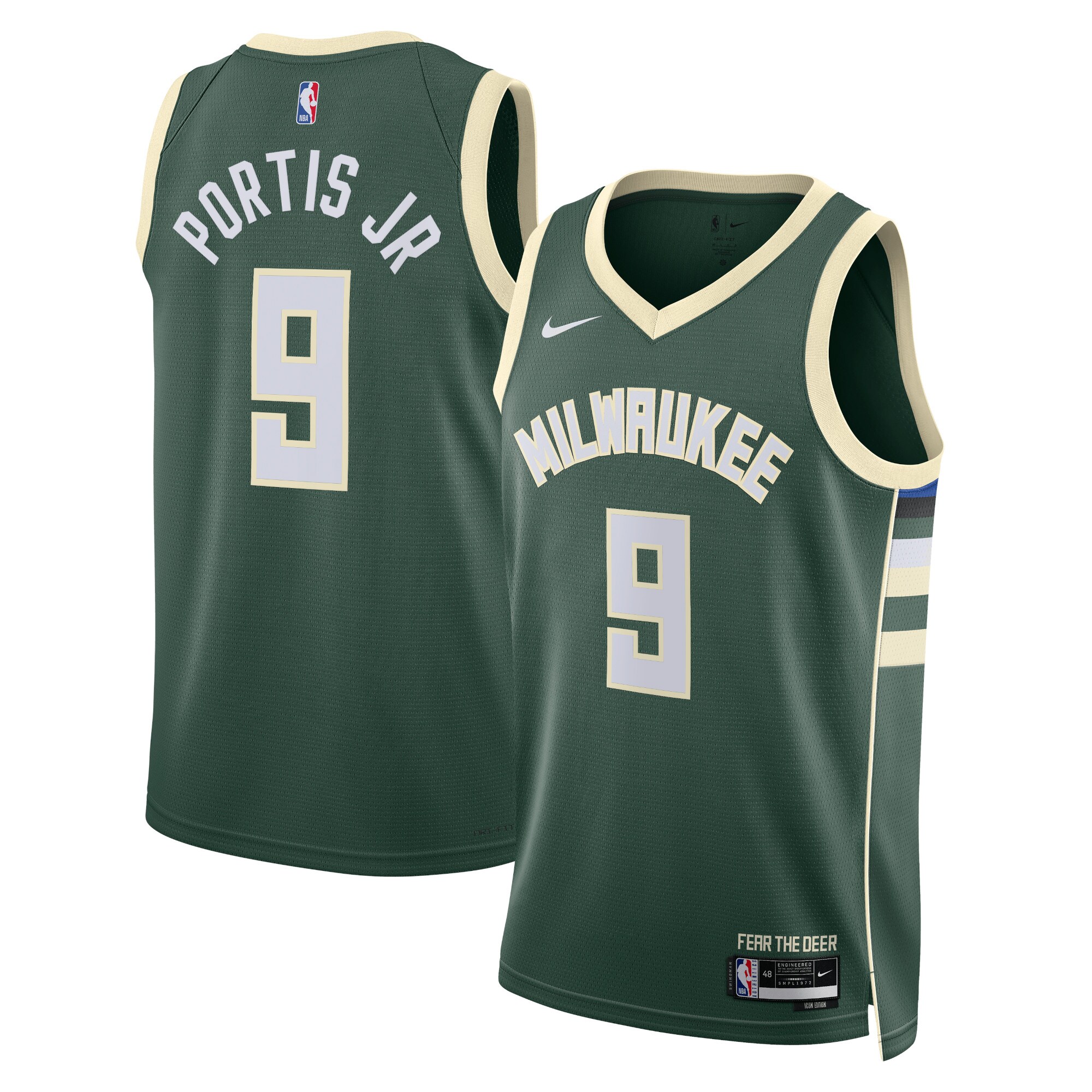 Milwaukee Bucks Icon Edition Swingman Jersey – Hunter Green – Bobby Portis Jr – Unisex