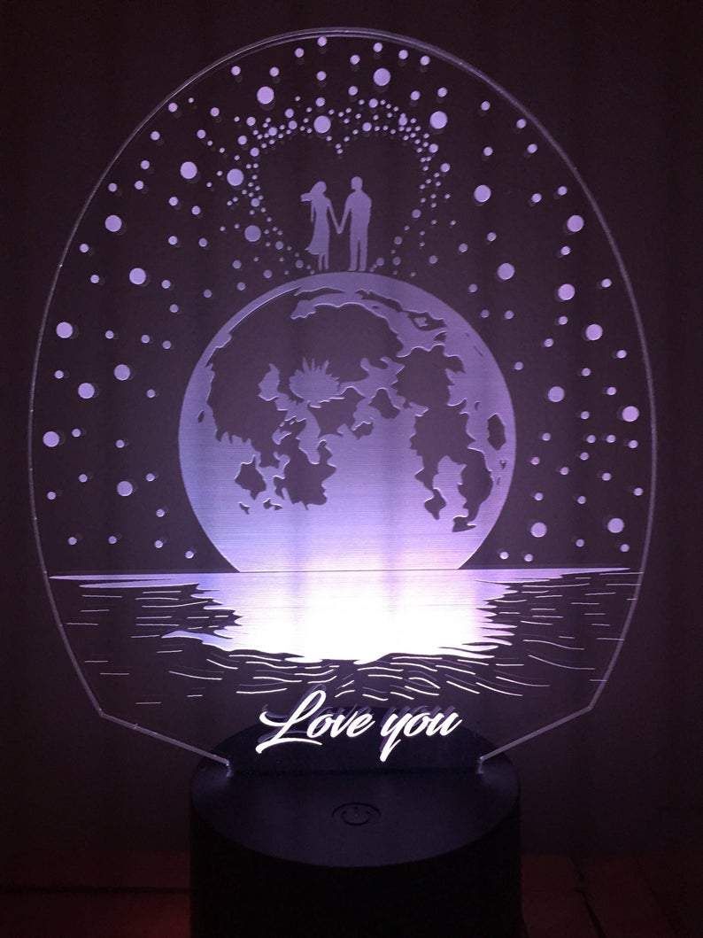 Love You Couple On The Earth Design 3D Illusion Night Light Led Light
