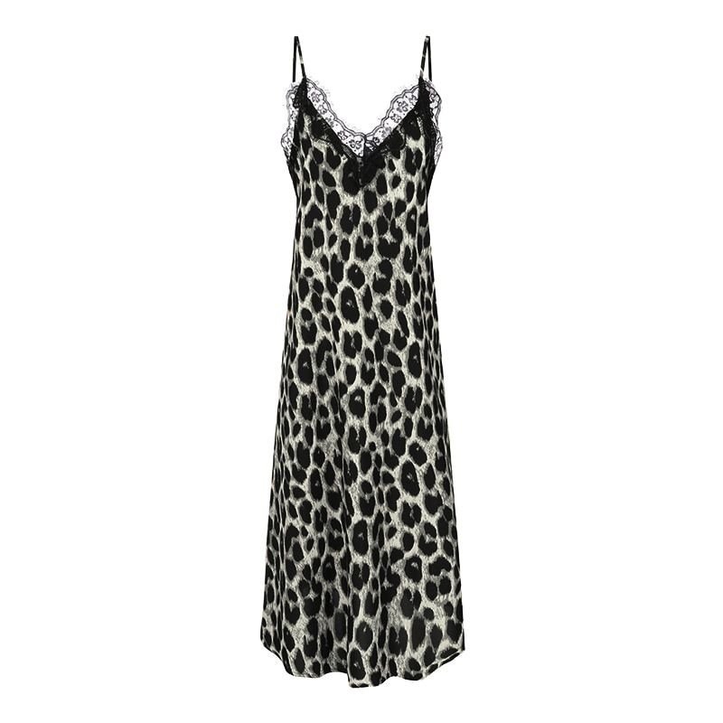 Spaghetti Straps V-neck Lace Leopard Print Sundress