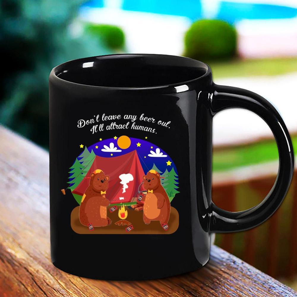 Camping Bear Don’T Leave Any Beer Out Couple Camping Lovers Black Mug Ceramic 11Oz 15Oz Coffee Tea Cup