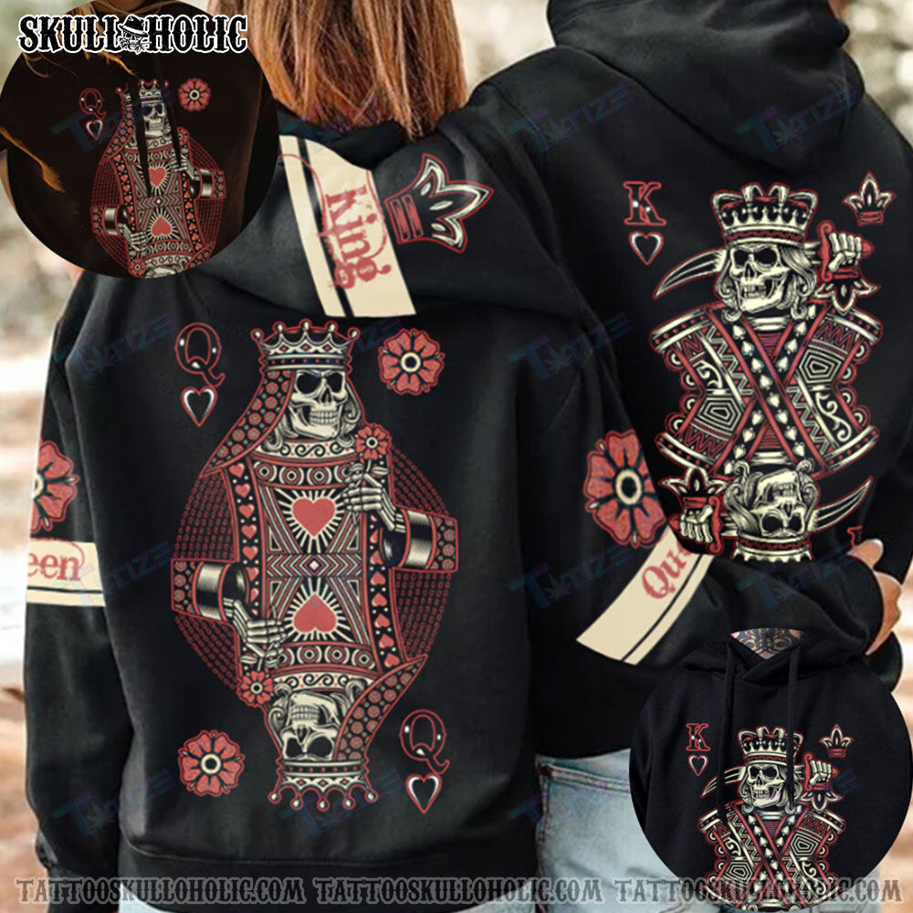 Matching Couple Shirt Couple King Queen Skull Black 3D All Over Printed Shirt, Sweatshirt, Hoodie, Bomber Jacket Size S – 5Xl