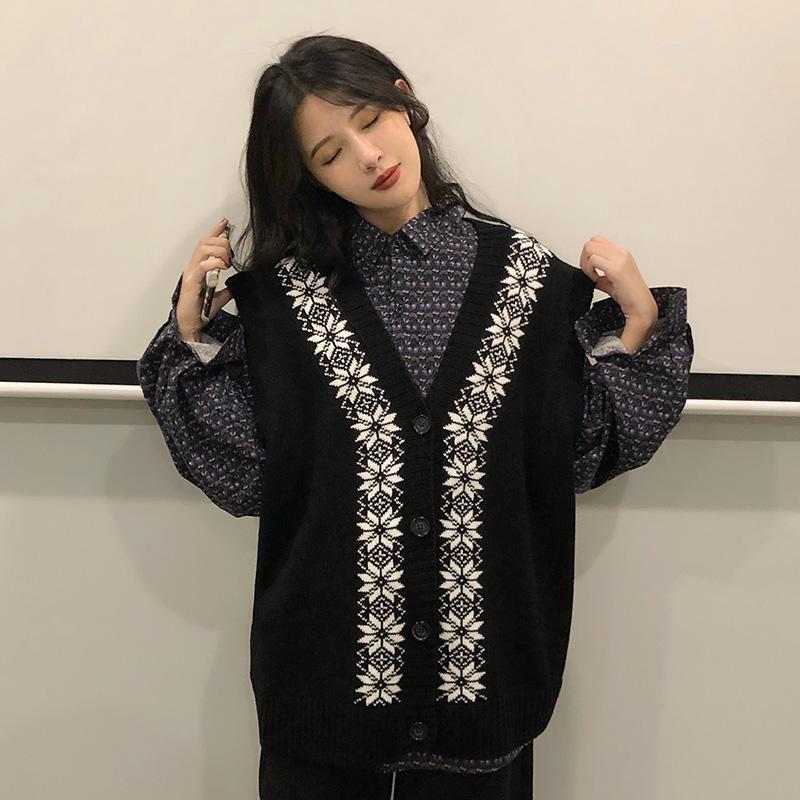 Sweater Vest Women Elegant Patchwork Basic Retro Female All Match BF Loose College Soft Harajuku Fall Sleeveless Knitted Vintage alx