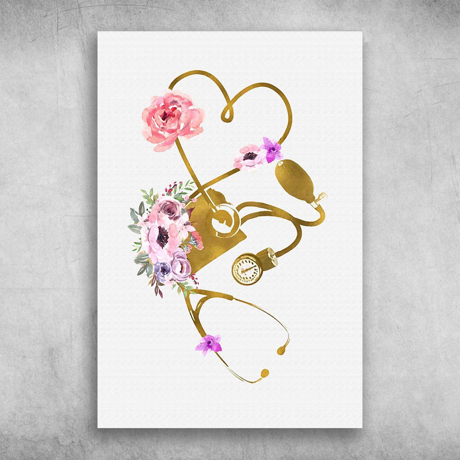 Beautiful Flower Stethoscope Medical Proud Cardiologist Poster Print Wall Art Canvas Wall Decor