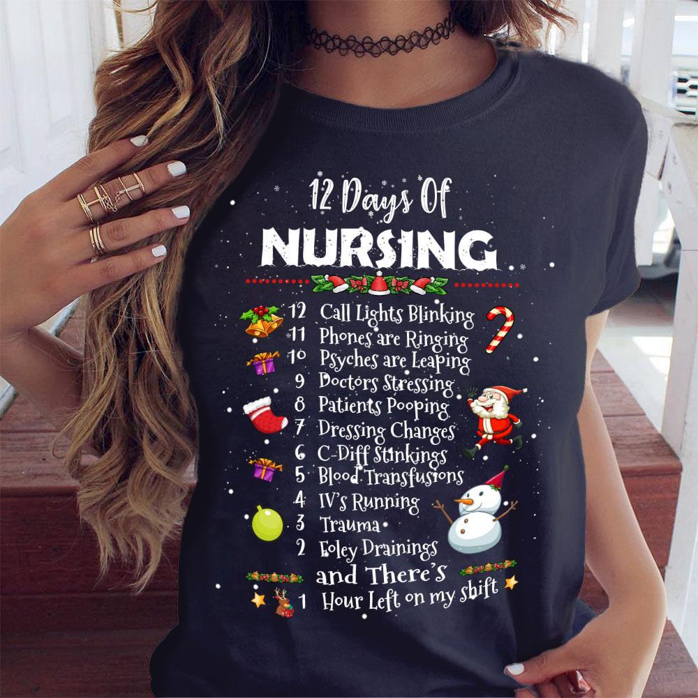 12 Days Of Nursing Funny Cute Christmas Nurse Gift Unisex T-Shirt Hoodie Sweatshirt Plus Size S-5Xl