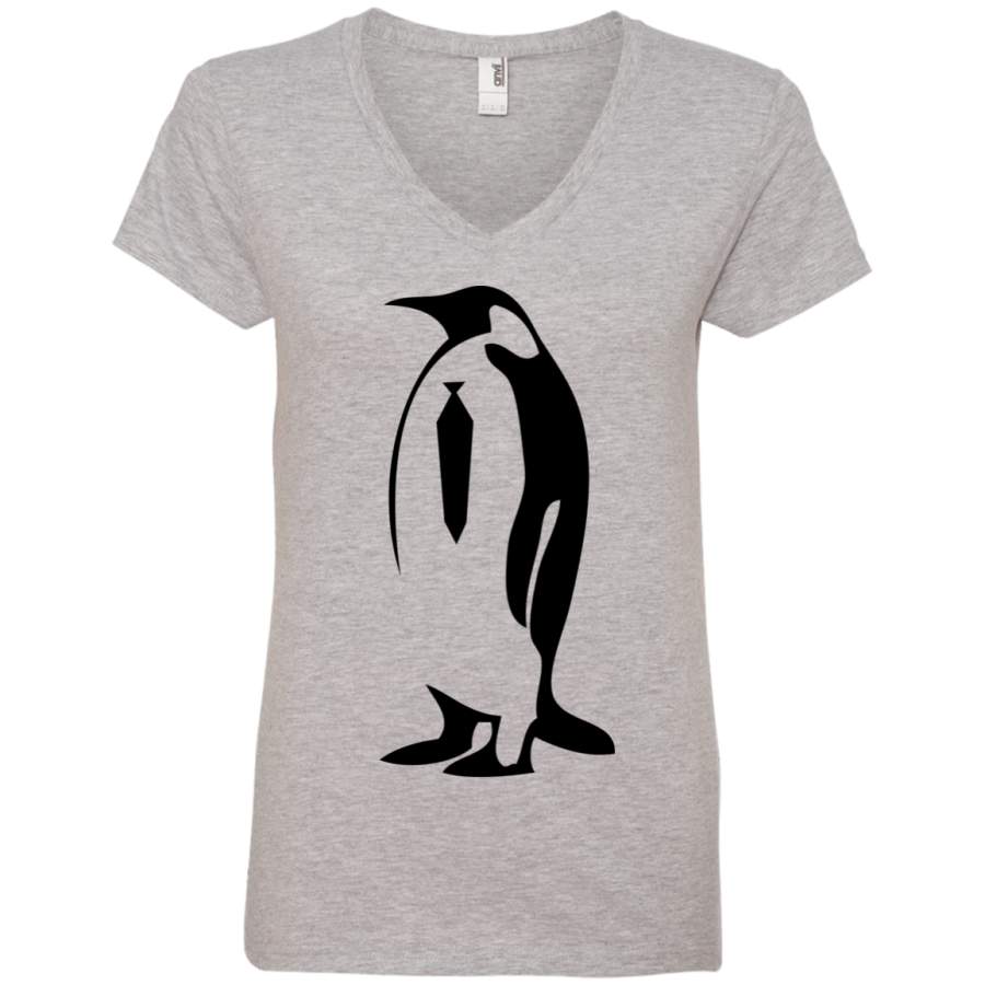 Banksy’s Smart Penguin Stencil Ladies’ V-Neck T-Shirt